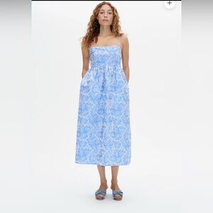 NWT Baum und Pfergarten Blue Silver Floral Spaghetti Strap Alvina Dress